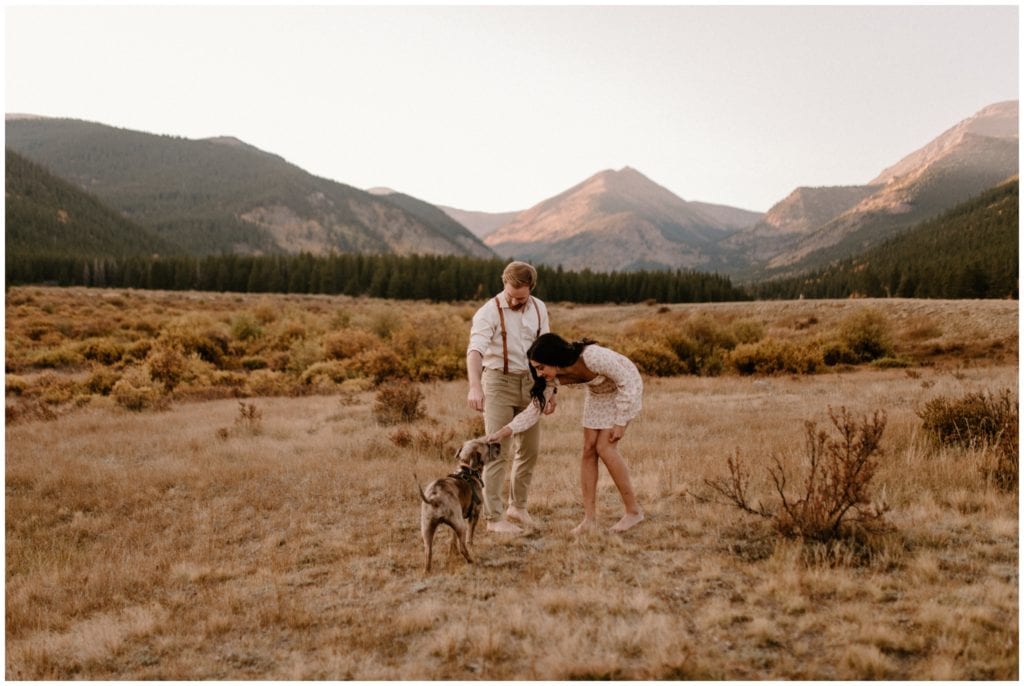 Engagement session in the Colorado mountains with their dog