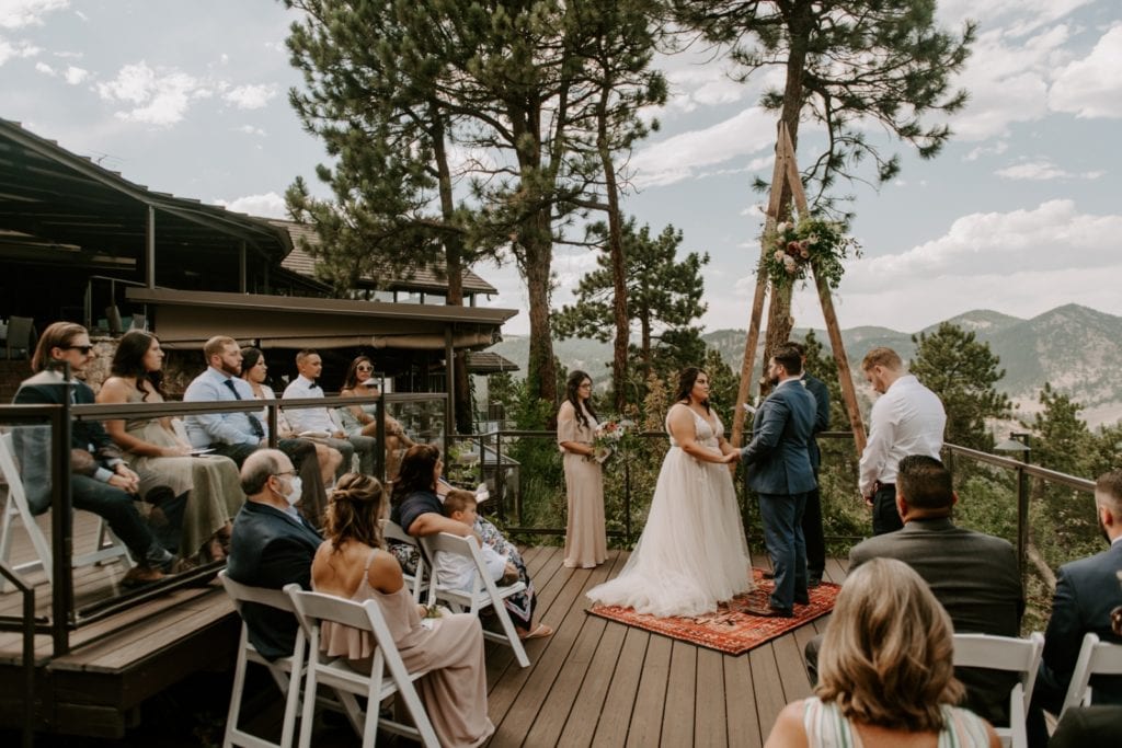 intimate wedding ceremony deck in colorado mountains