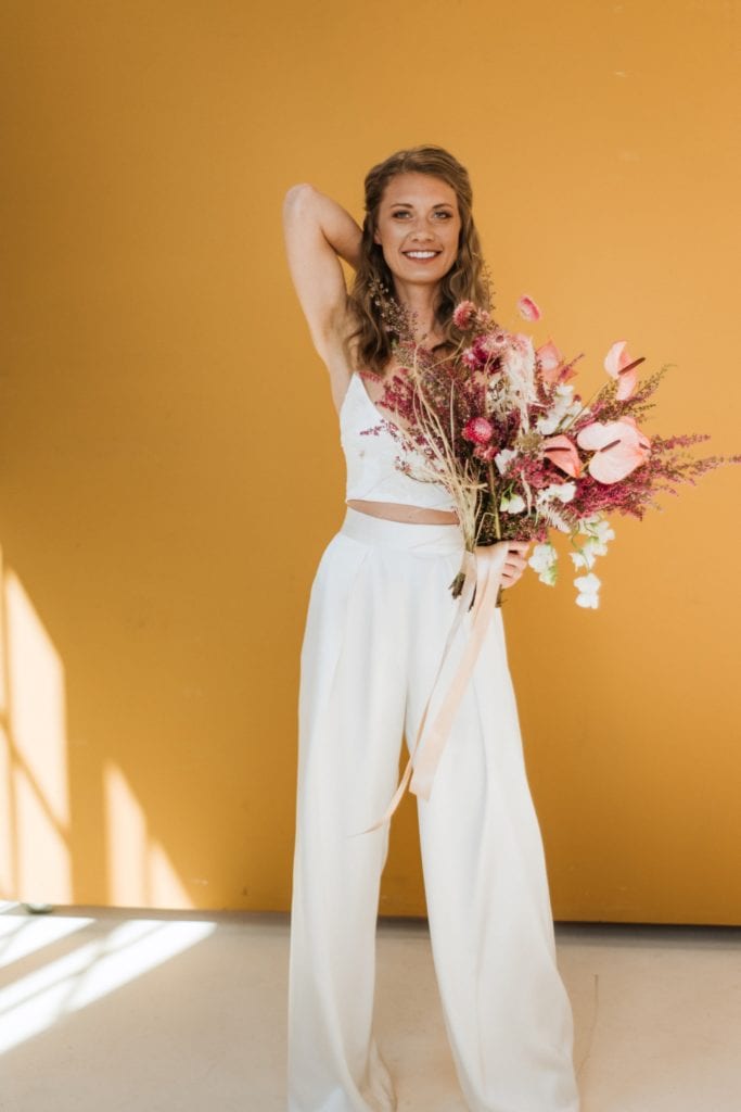 silk wedding jumpsuit by emma and grace bridal