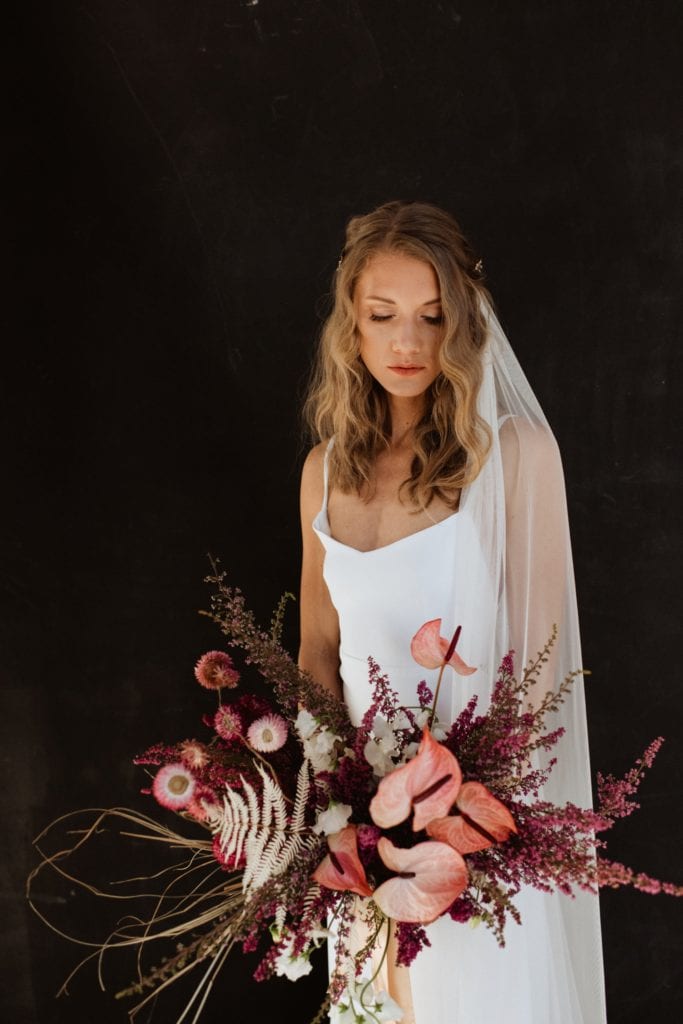 pink anthurium wedding bouquet