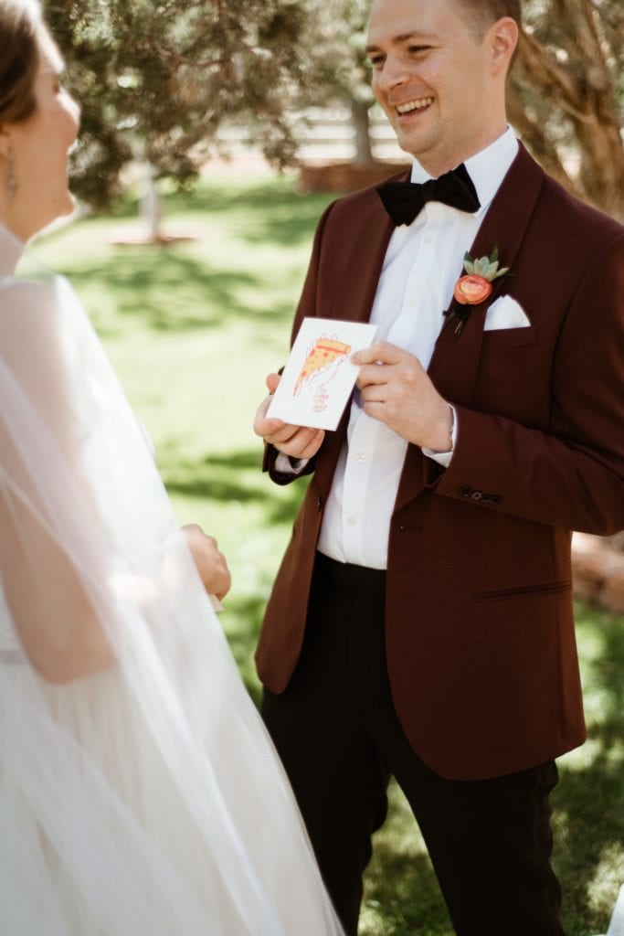bride and groom exchanging love letters