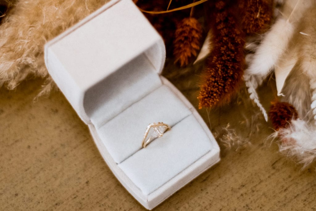 unique engagement ring in jewelry box