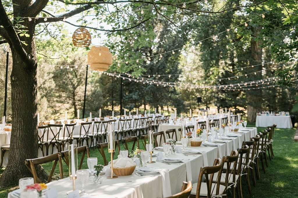 an outdoor seated dinner at a Boulder Flower Farm wedding