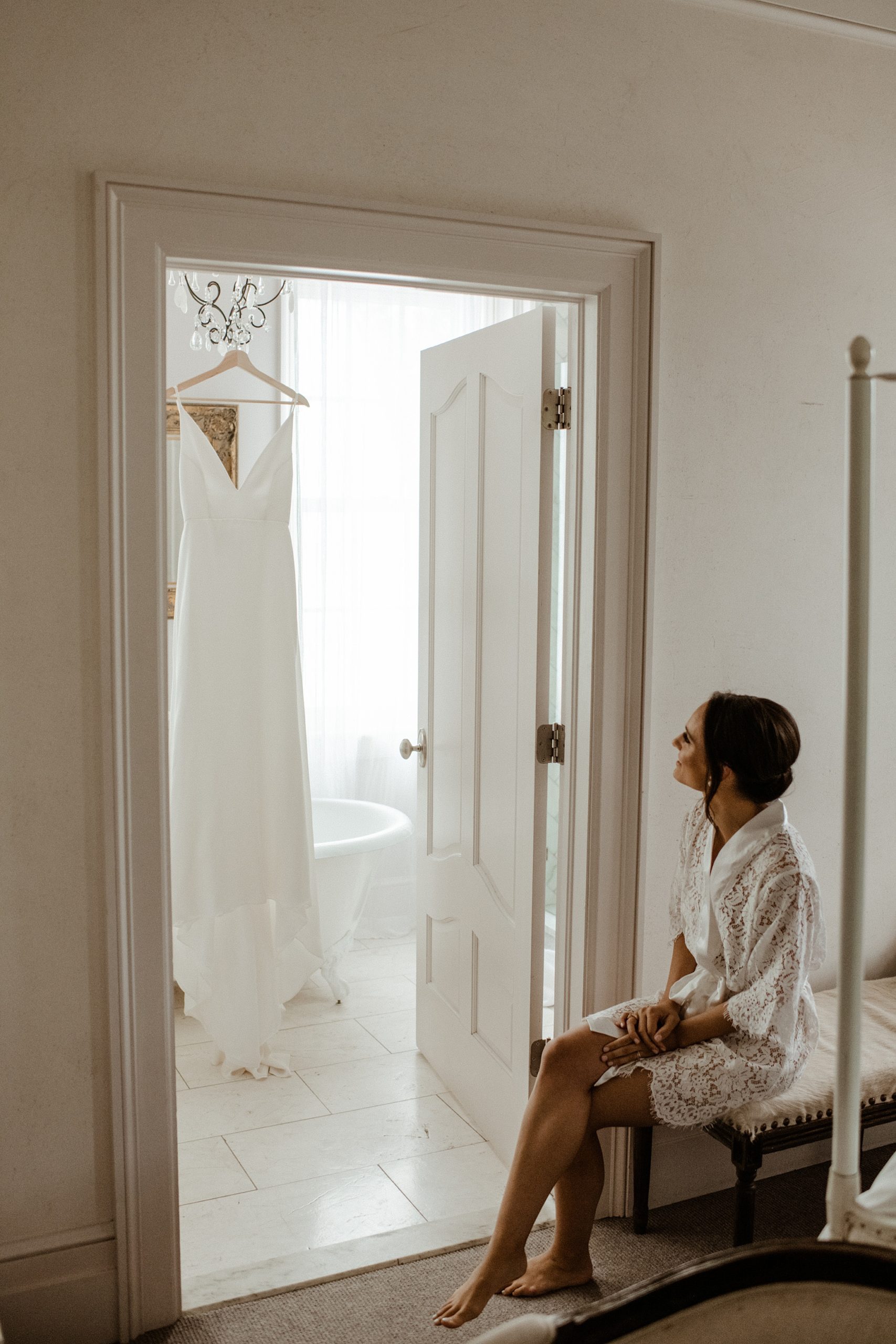 a bride getting ready at The Surf Hotel on her wedding day