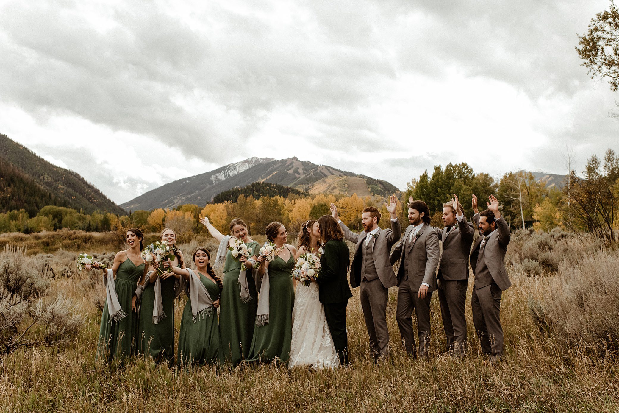 A wedding party at Aspen Meadows Resort
