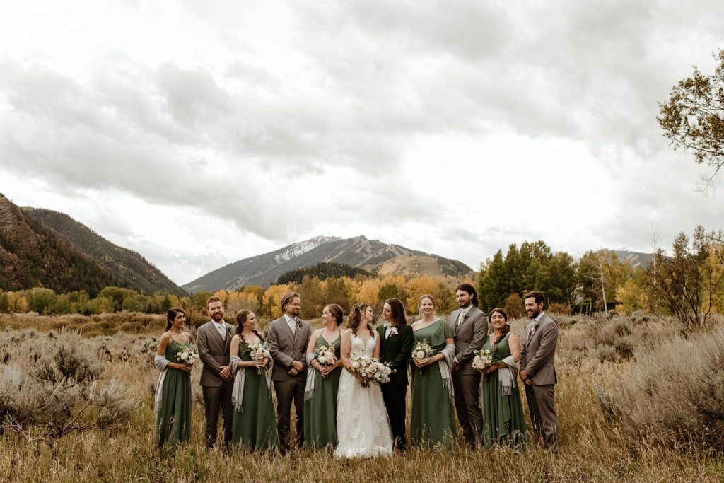 A bridal party during the fall season at a Aspen Meadows Resort wedding in Aspen, Colorado