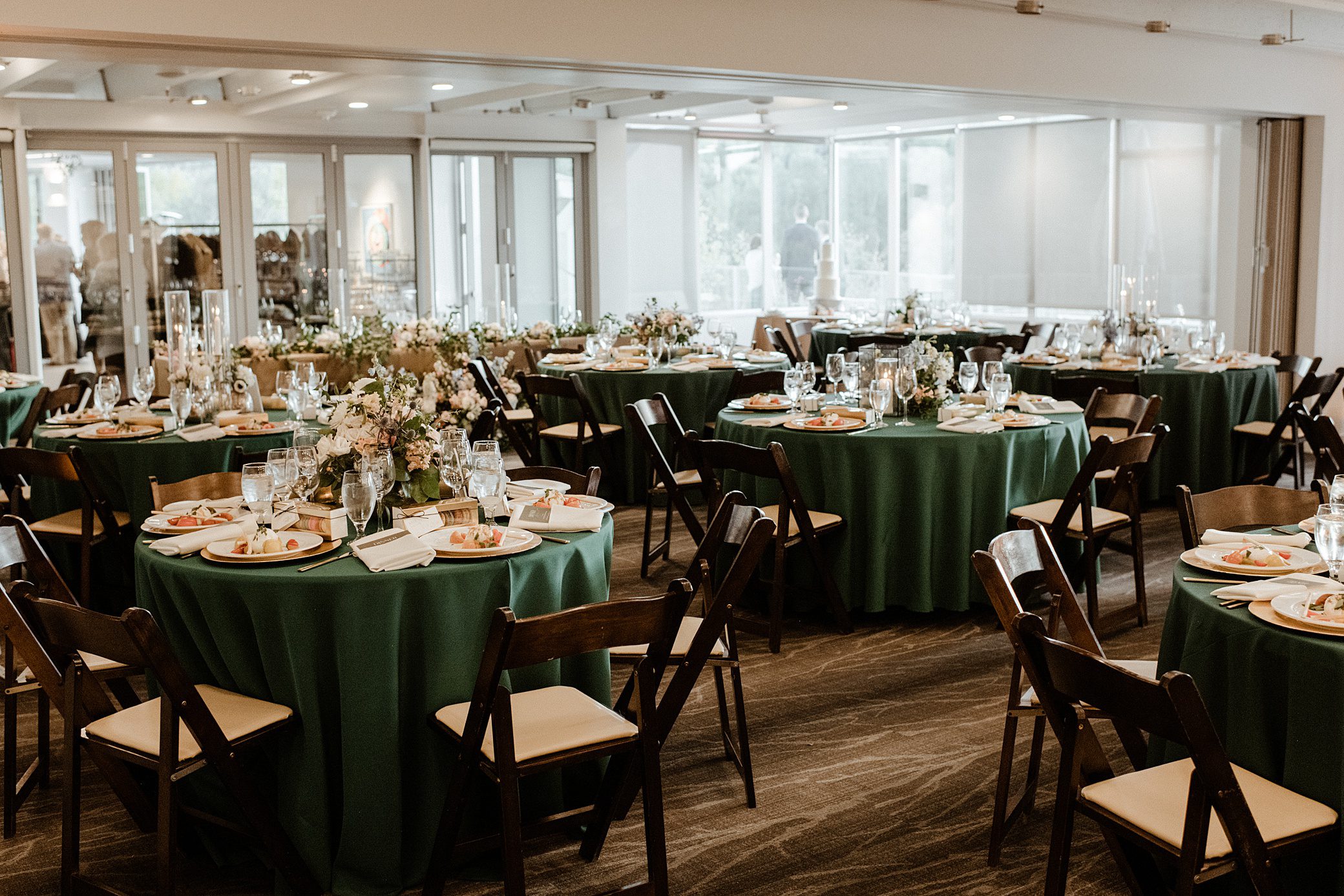 A wedding reception setup at Madeleine K. Albright Pavilion and Davis Commons at Aspen Meadows Resort