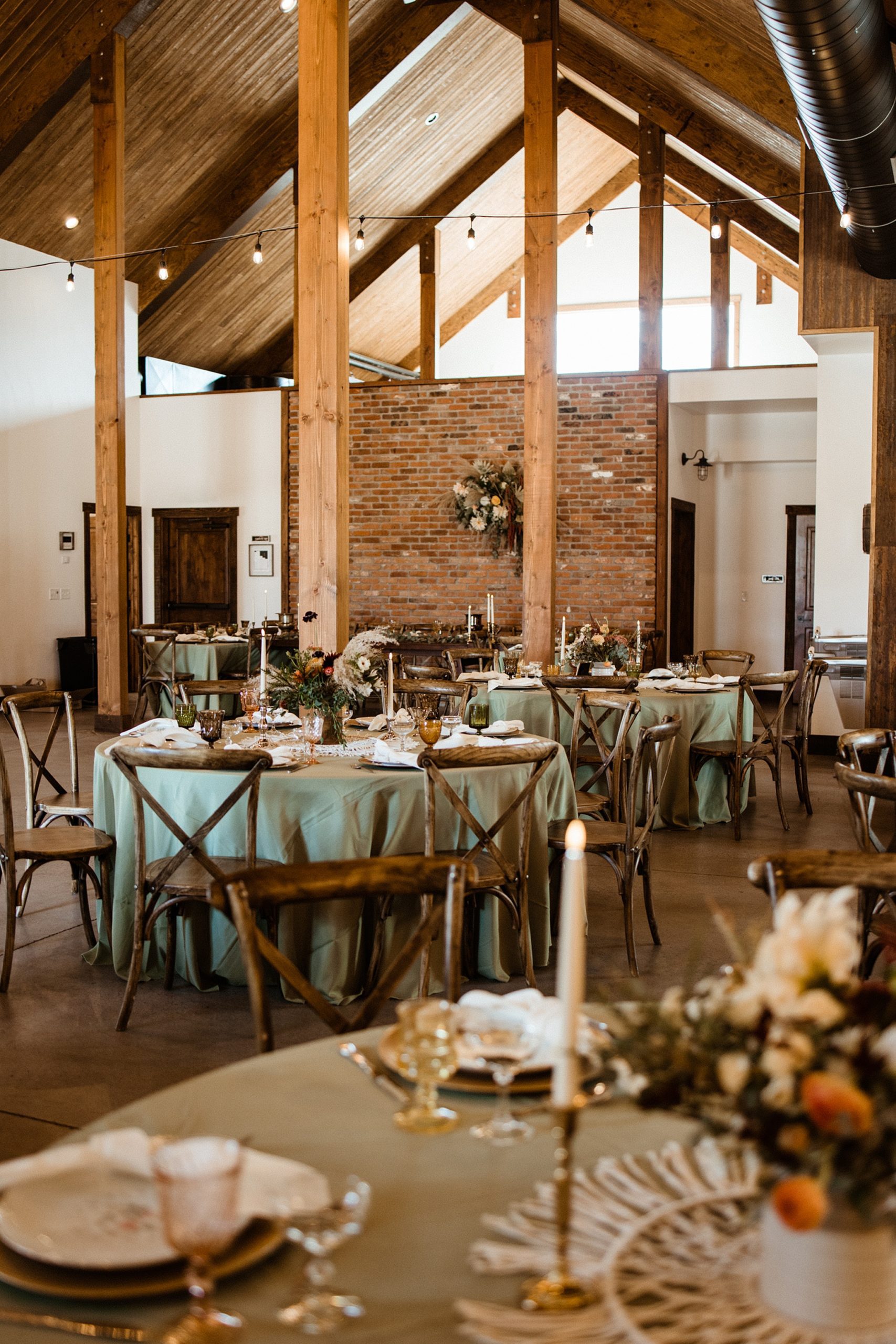 Inside the reception space at the Barn at Sunset Ranch in Buena Vista, CO