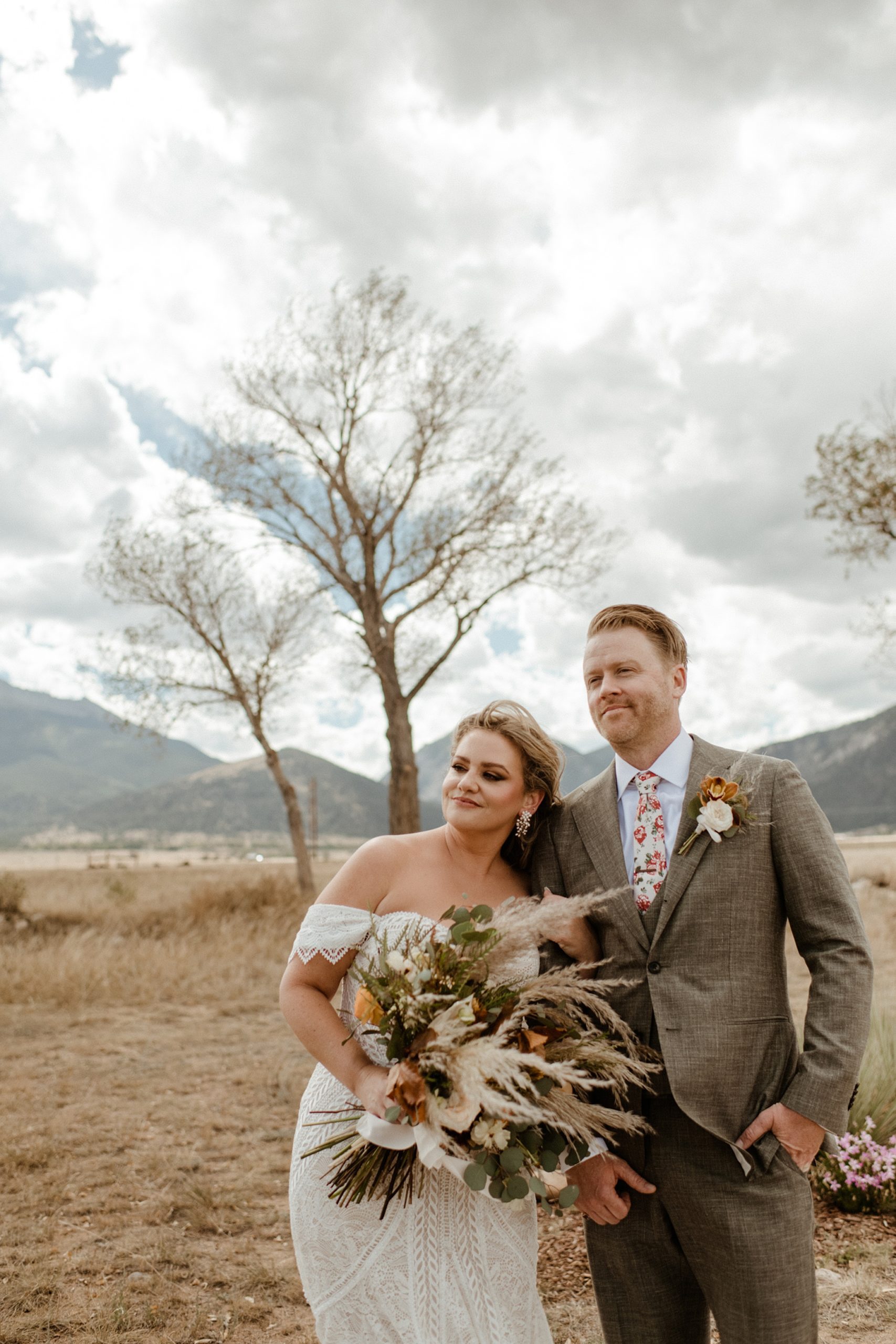 a bride and groom on their wedding day at the Barn at Sunset Ranch wedding venue in Buena Vista, CO