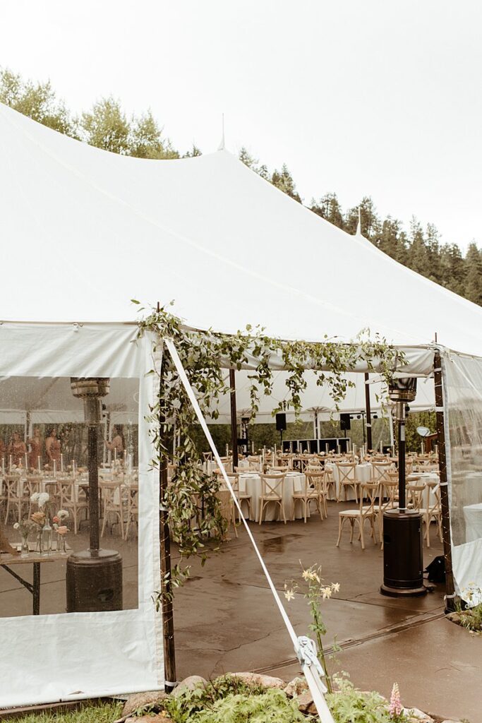 The wedding reception tent setup of the Blackstone Rivers Ranch wedding venue