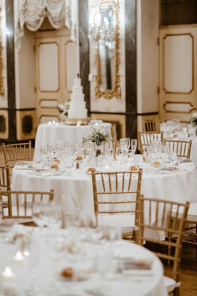 A wedding reception set up at the Broadmoor inside the main ballroom