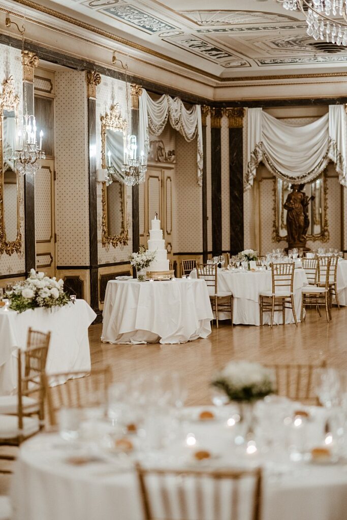 A wedding reception set up at the Broadmoor inside the main ballroom