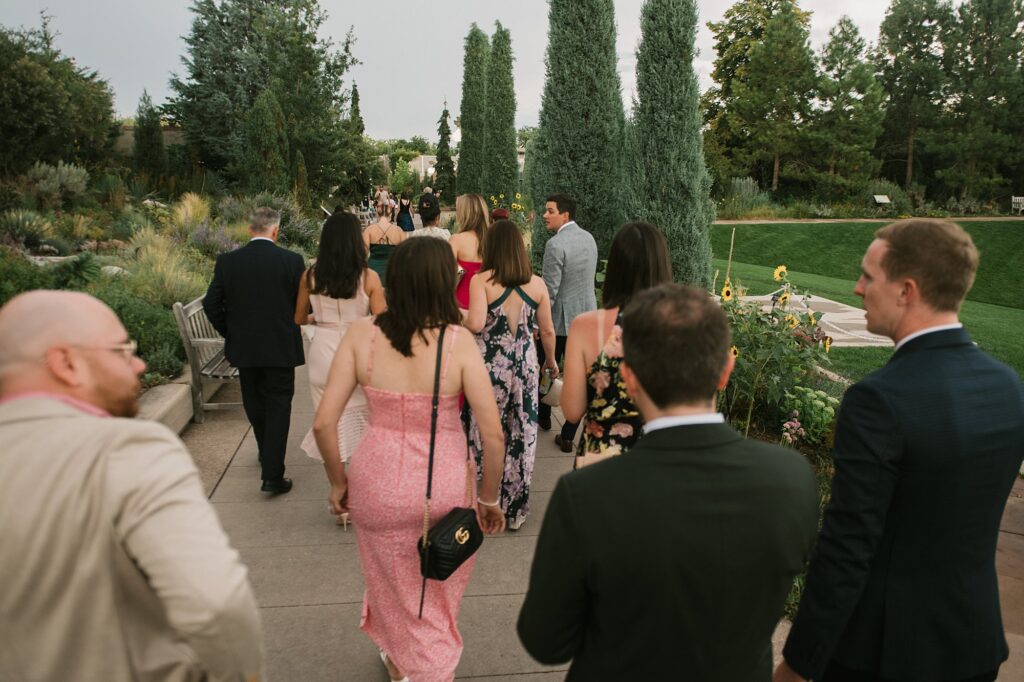 guests gather for a Annuals Garden and Pavilion wedding at the Denver Botanic Gardens