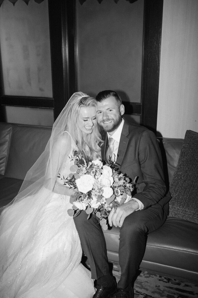 a couple posing in direct flash on their Four Seasons Vail wedding day
