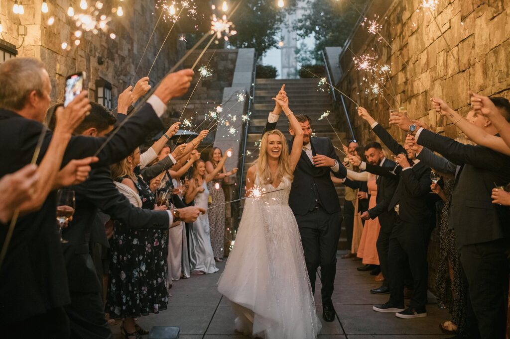 a sparkler exit of a Four Seasons Vail wedding in the summer time