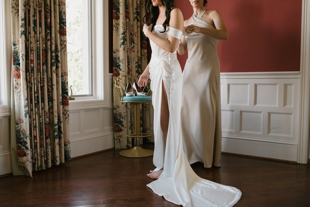 a bride getting ready at Greystone Castle before her wedding