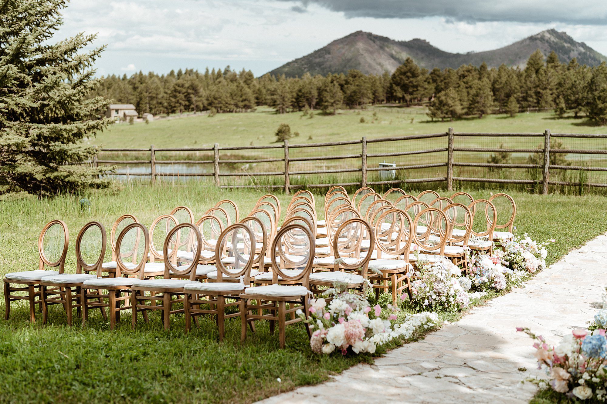 Ceremony setup at Greystone Castle wedding in Boulder