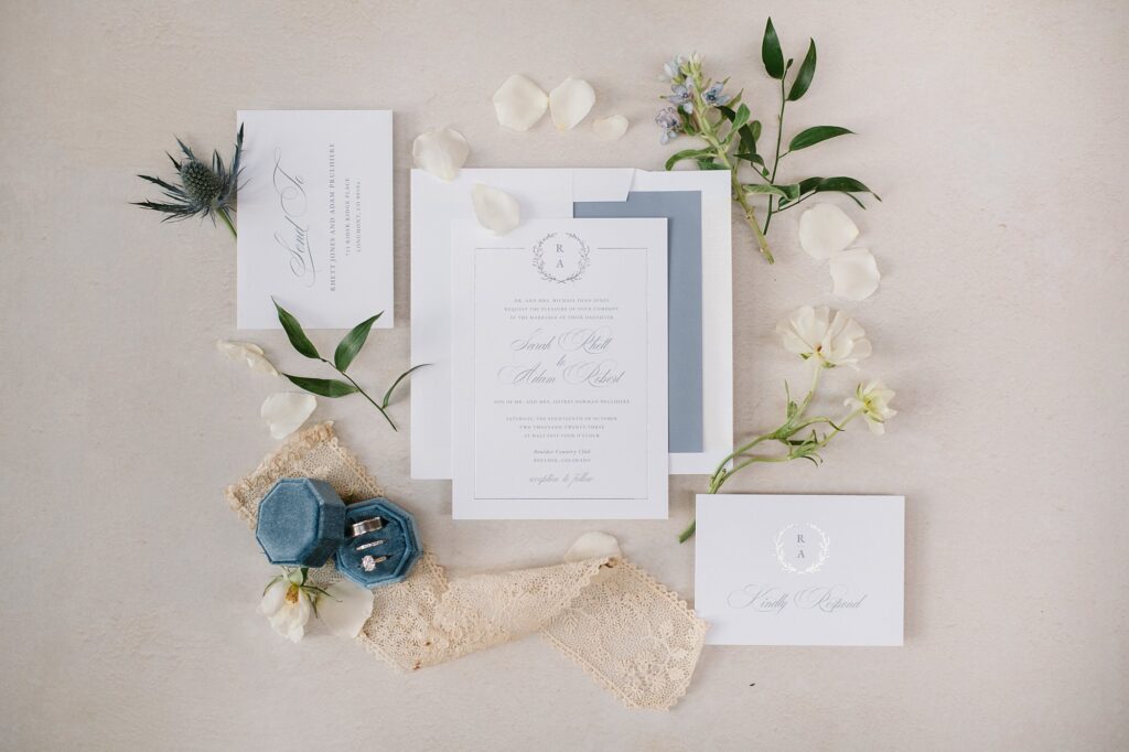 a Boulder Country Club wedding invitation suite
