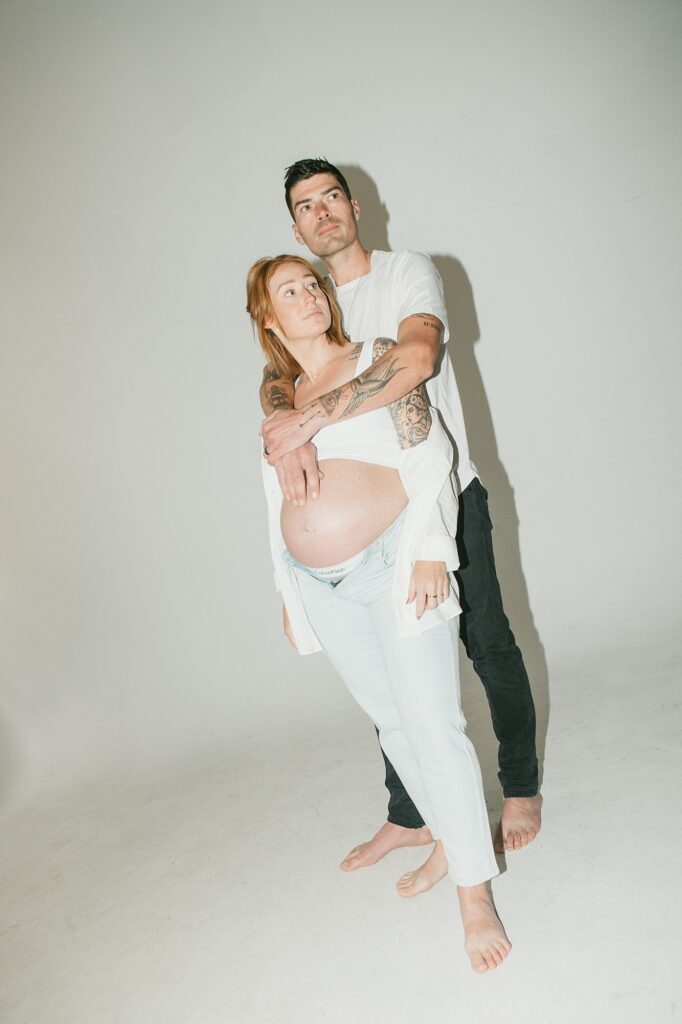 downtown denver studio maternity session with white minimalism