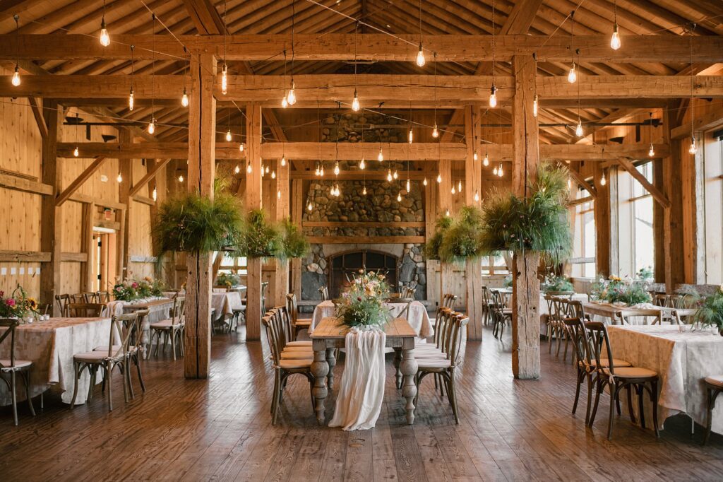 Inside the Broad Axe Barn at Devil's Thumb Ranch for a welcome reception