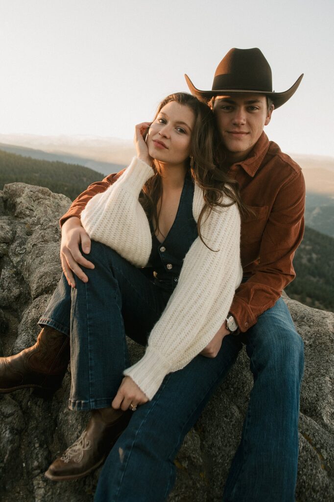 A Lost Gulch Engagement session in Boulder, Colorado at sunset with views from the overlook