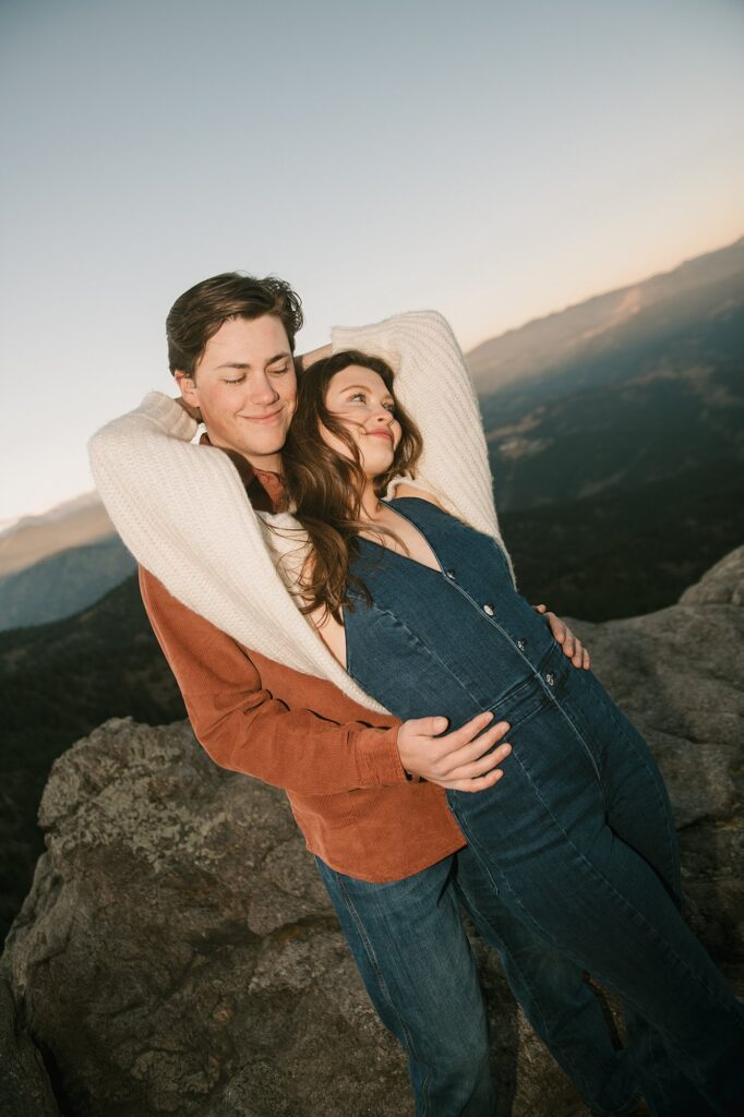A Lost Gulch Engagement session in Boulder, Colorado at sunset with views from the overlook