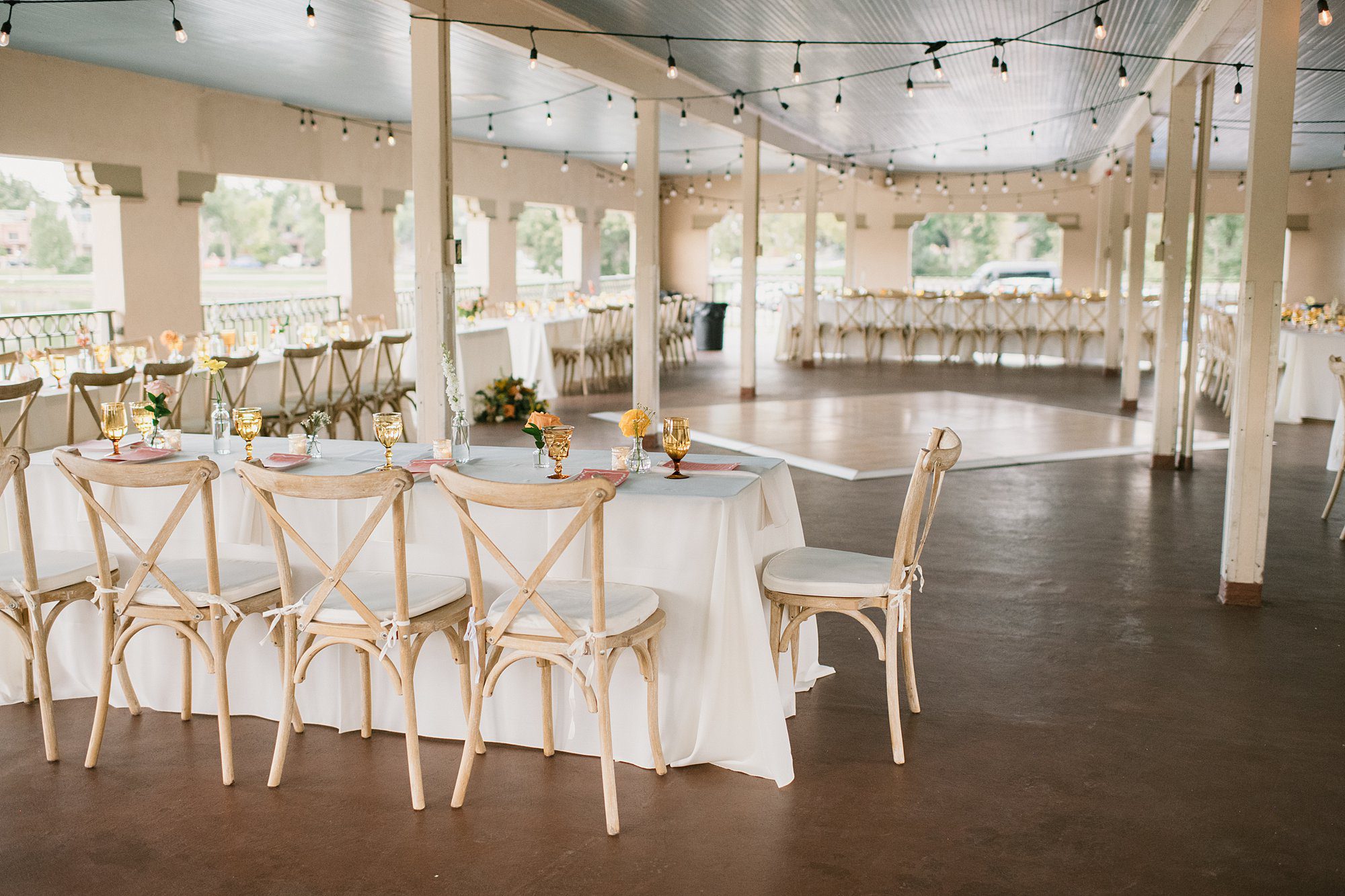 a recepetion set up for a Washington Boathouse wedding in downtown Denver