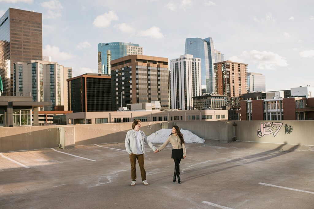 a cute and elevated downtown Denver engagement session around Union Station, The Oxford Hotel, and Dairy Block