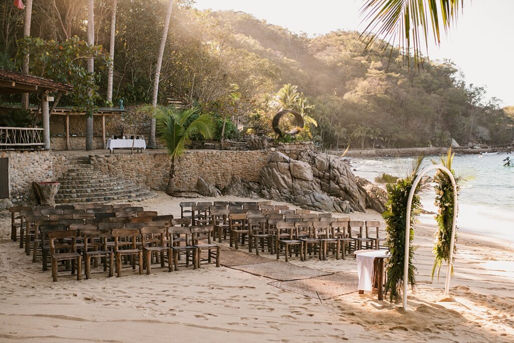 the ceremony set up at a private island mexico wedding venue