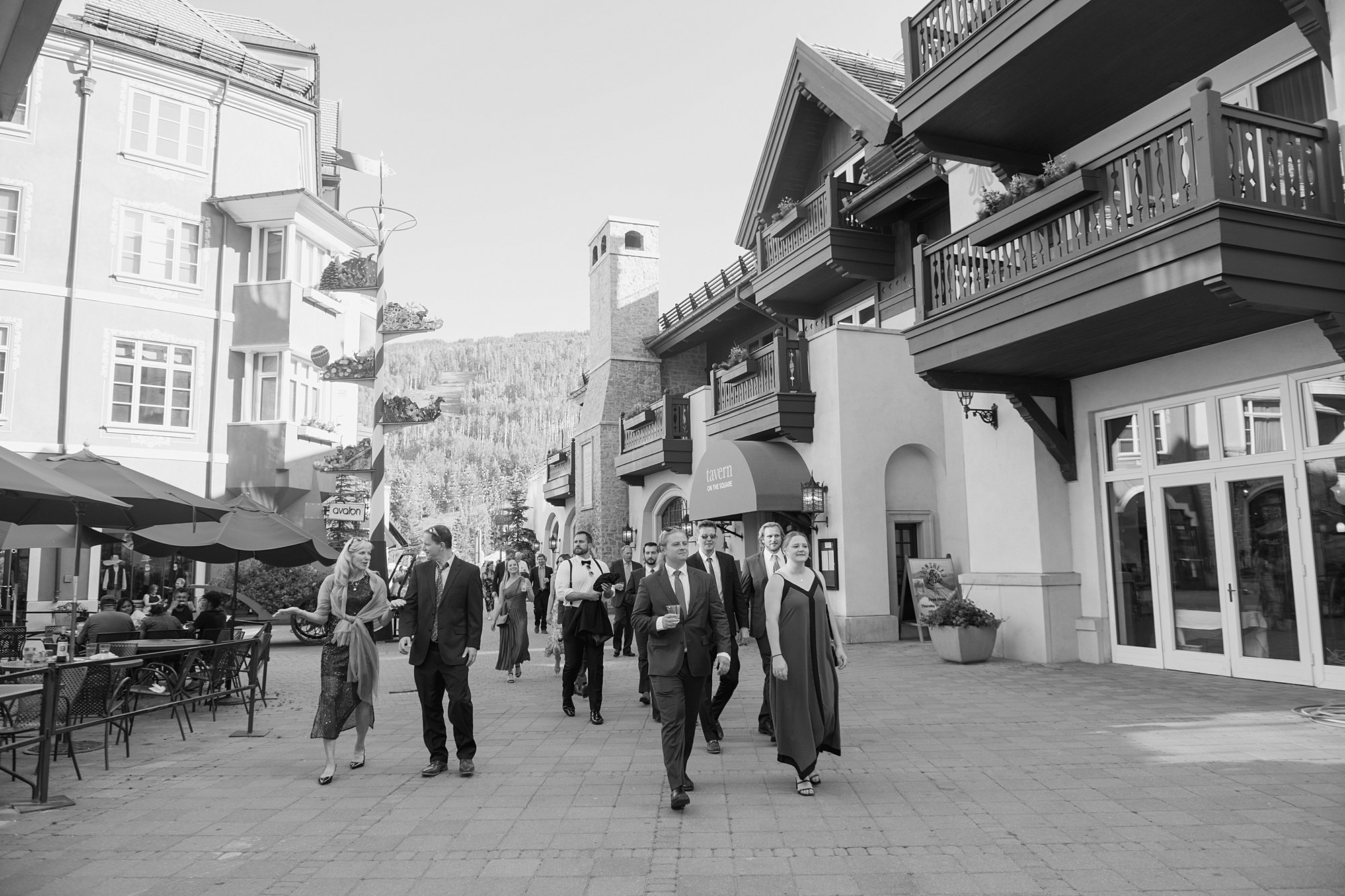 guests walk to the reception tent of a Arrabelle Square wedding