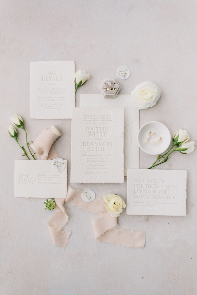 all white wedding stationary