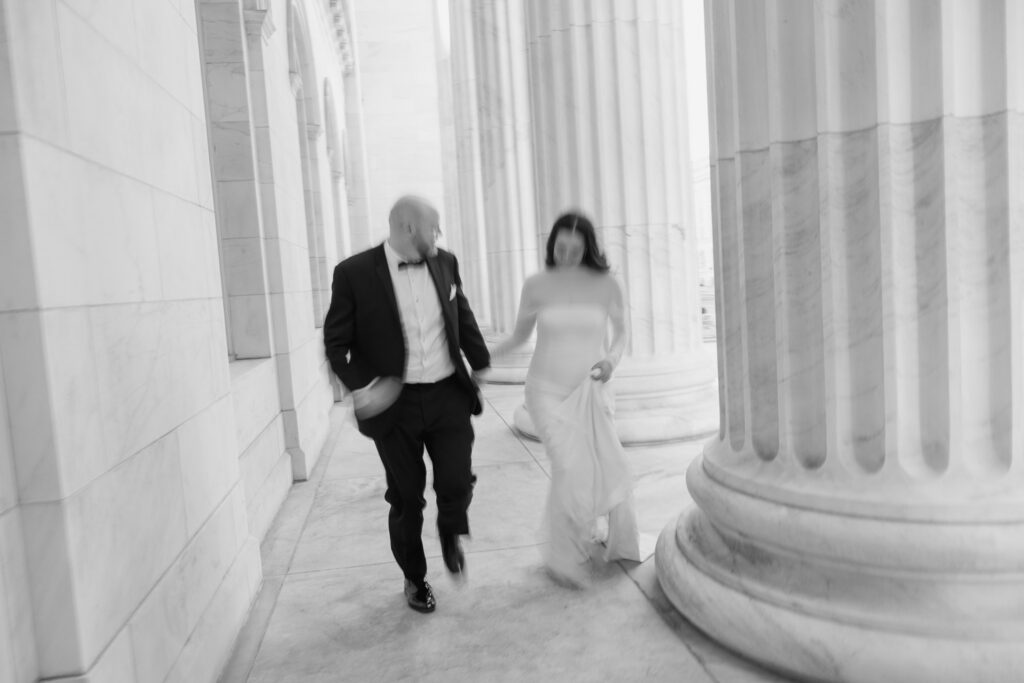 a Denver courthouse wedding with white columns and unique architecture