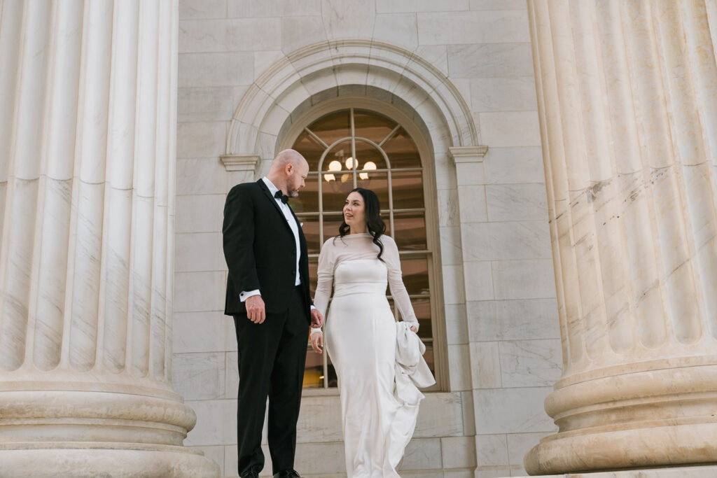 a couple elopes outside of the Byron White courthouse in downtown Denver