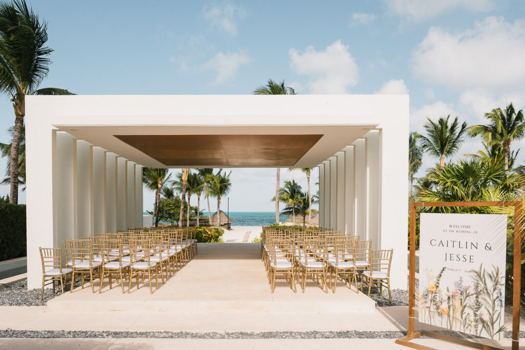 The ceremony space for a  Finest Playa Mujeres wedding in Cancun, Mexico