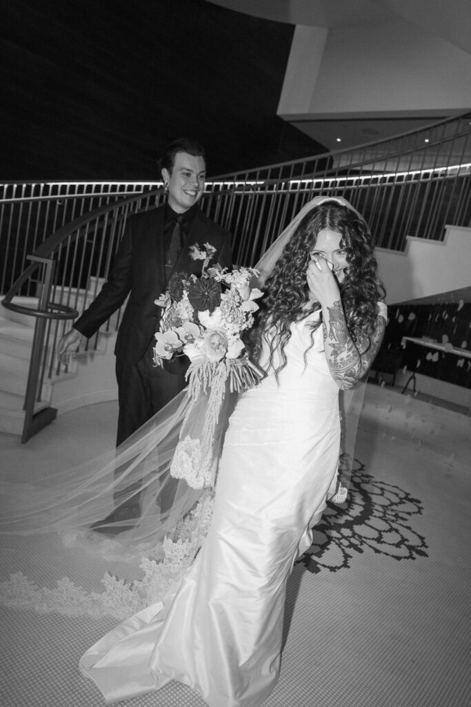 The Elizabeth Hotel wedding first look at the grand staircase