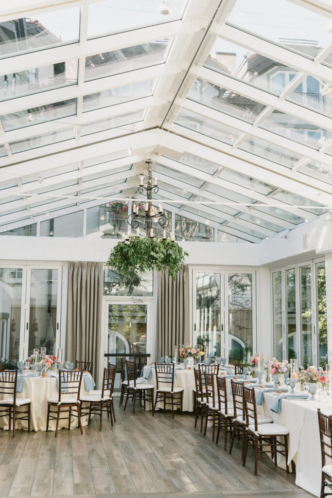 inside Ludwig's Terrace for a Sonnenalp Hotel wedding reception