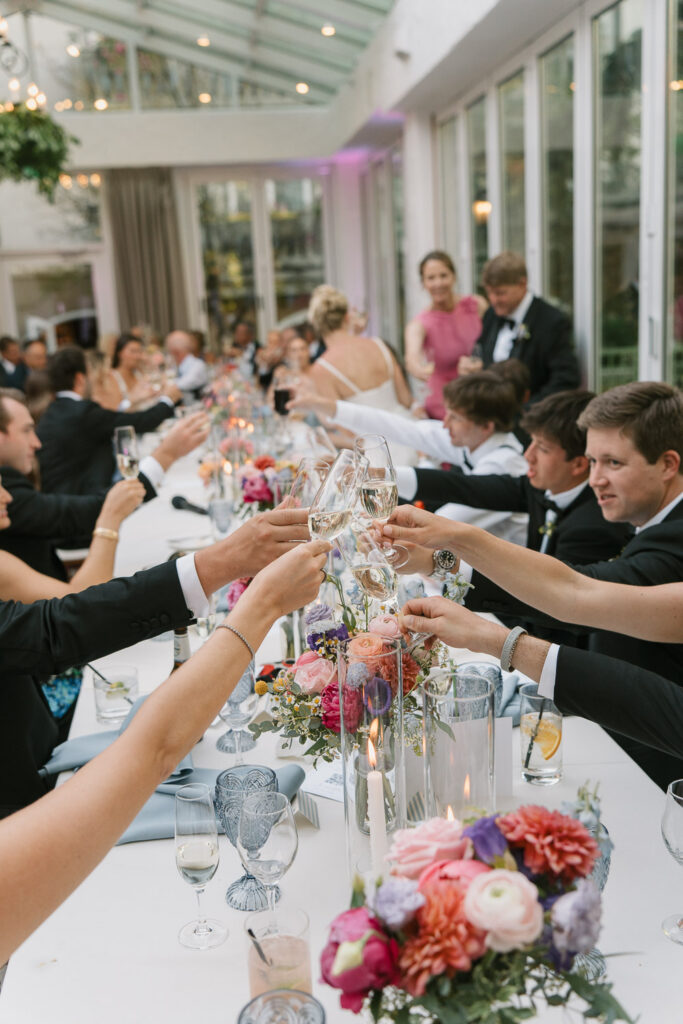 Toasts at a Sonnenalp Hotel wedding reception