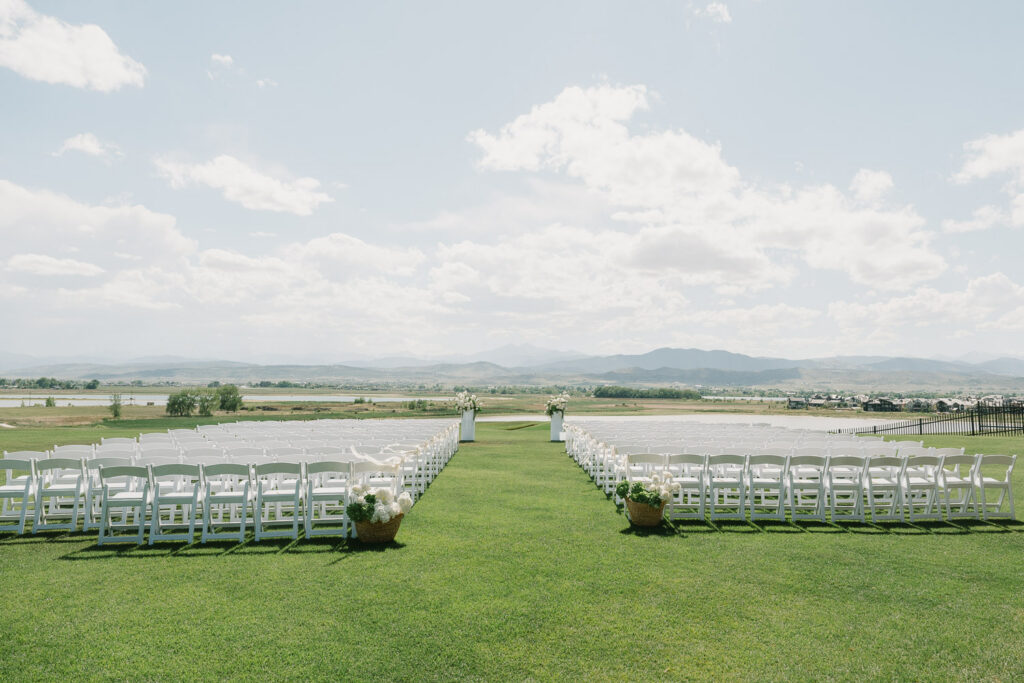 a TPC Colorado wedding ceremony setup on the main lawn
